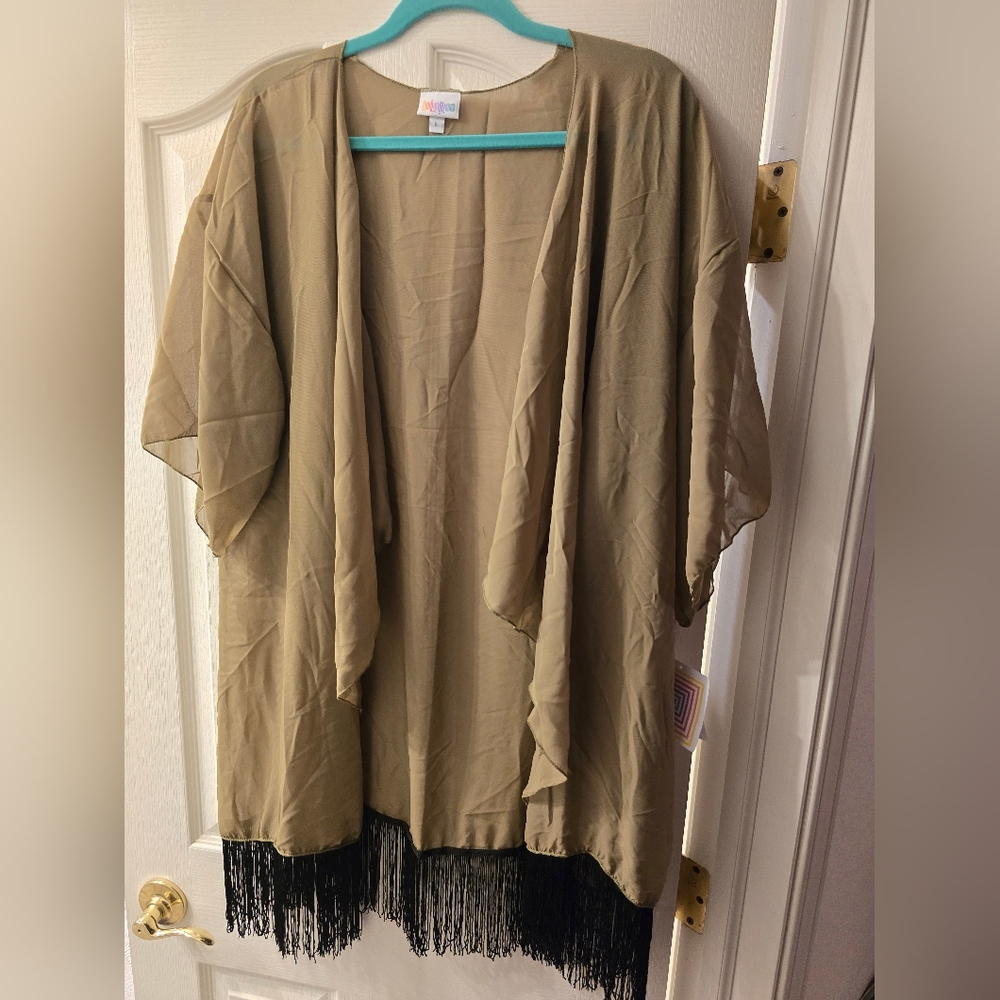 Brand new Tan Kimono with Black Fringe